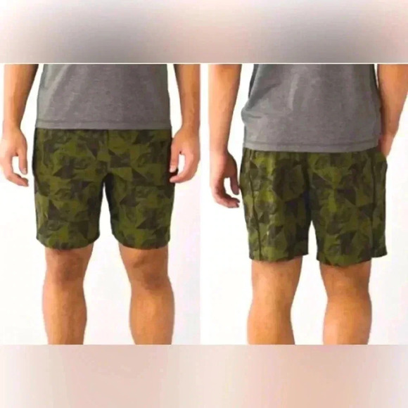 Lululemon Shorts Men's XL Pace Breaker Lined 9” Green Geometric Elastic Waist - Picture 1 of 4